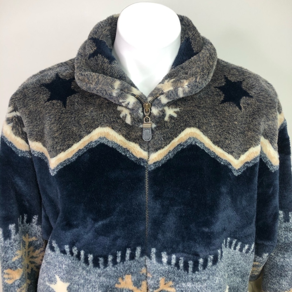 Vintage New Zealand Greatmates - Women's Faux Fur Zip-Up Coat - Blue/Multi S - Picture 4 of 12